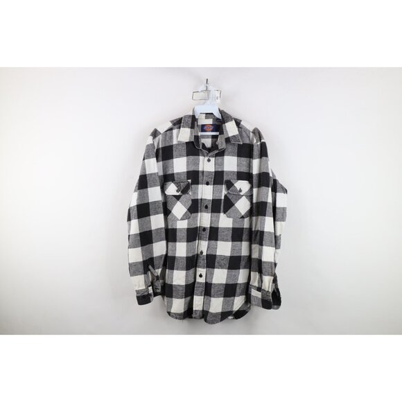 Vintage 90s Dickies Mens Large Distressed Heavyweight Flannel Button Shirt Plaid - Picture 1 of 15